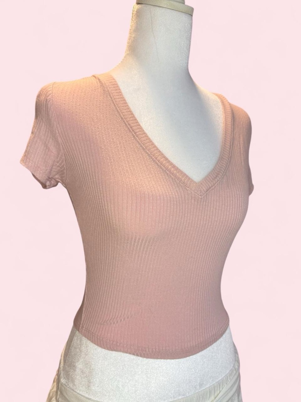 Bozzolo Ribbed V-Neck Crop Top - Blush